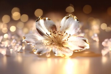 Beautiful flower on bokeh background with copy space. Аbstract background with bokeh defocused lights. Glittering lights background. 3D rendering