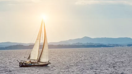 Fototapeten sail sailing ship on the blue sea in greece © sea and sun
