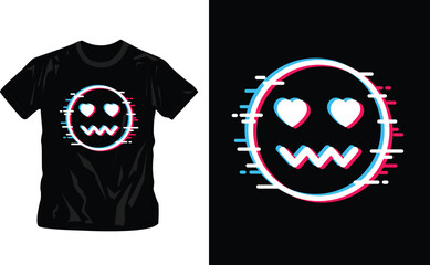 glitch emoji stylish and trendy t shirt design retro and vintage style on black background editable template