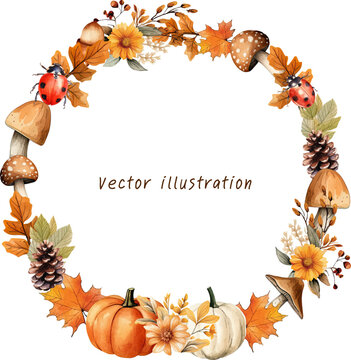 autumn wreath watercolor ornament vector illustration