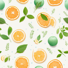 Seamless image of slices of orange, lemon, grapefruit and mint leaves