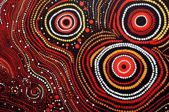 Australia culture art with river and tortoise, sea life. Aboriginal style painting. Generative Ai.