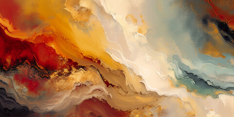 Autumn thanksgiving wave painted brush strokes, art texture background. Abstract fall yellow, brown, golden earth tones painting backdrop. Illustration for web, mobile, thanksgiving dinner invitation.