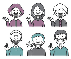 マスクを着けたシニア世代男女のセット　案内