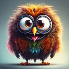Fototapeta premium Puffy cute monster bird in the magical universe 