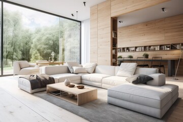 Modern living room showcasing a chic sofa close-up, sleek design, and hardwood floors.