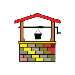 Illustration of a water well with a bucket on a white background