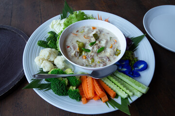 Crab Lon, Chili Paste Set with Side Vegetables, Thai Food