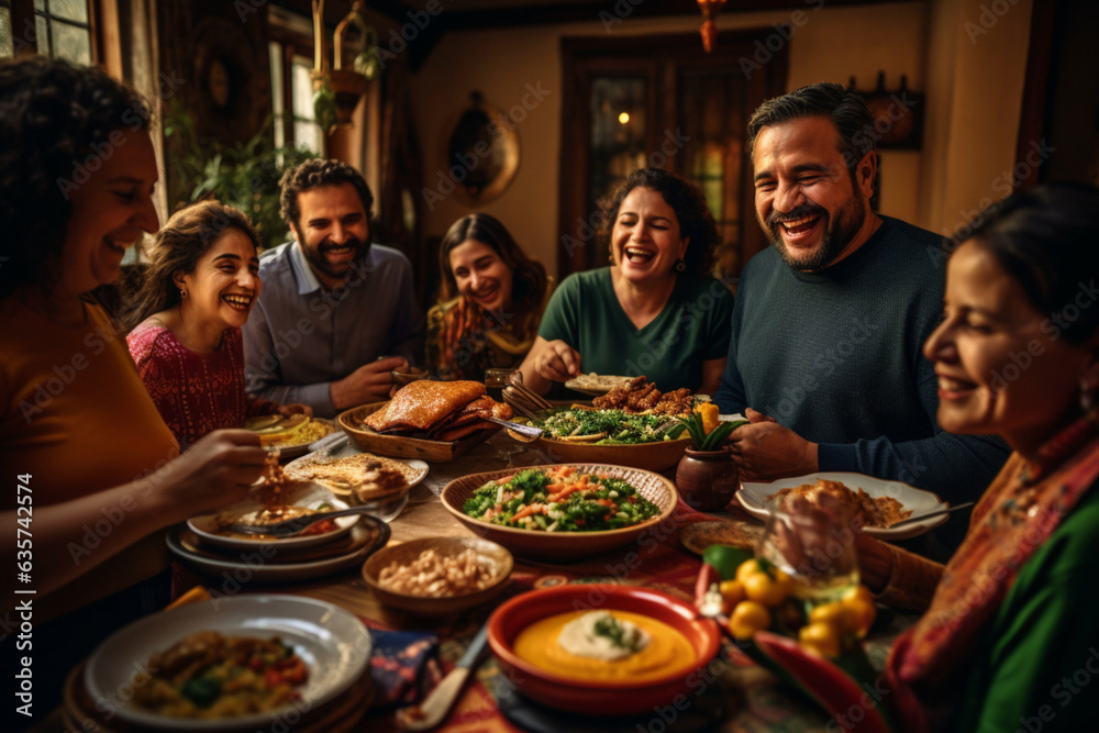 Wall mural mexican family at the festive table - Wall murals