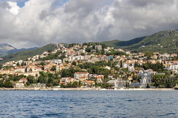 Fototapeta na wymiar A view of Herceg Novi and the Old Town from Kotor Bay, Montenegro