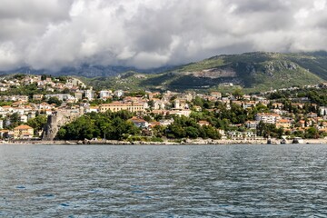A view of Herceg Novi and the Old Town from Kotor Bay, Montenegro