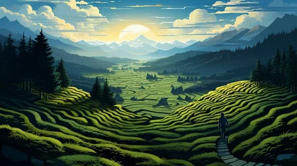 Foto op Canvas An illustration of rice terraces on mountain AI Generated © stocksbyrs