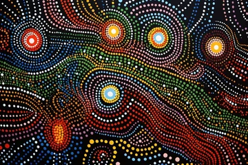 Poster Australia culture art with river and tortoise, sea life. Aboriginal style painting. Generative Ai. © Spiraldesign