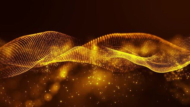 Golden Particles wave flow with dust and bokeh. event business clean bright glitter concert stage background loop Animation. event, concert, music, show, Awards, fashion, festival, night, club, stage.