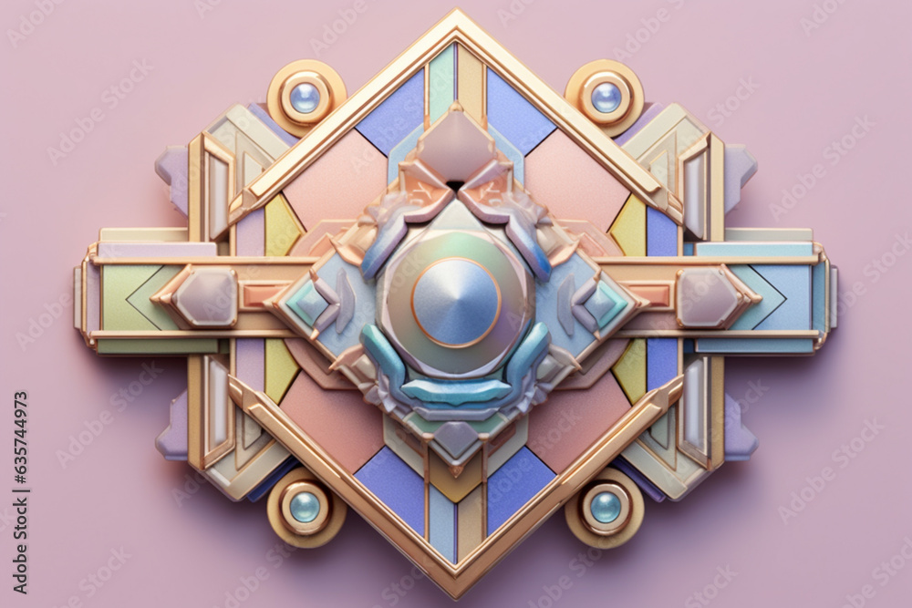 Aufkleber a pastel-colored geometric king's brooch featuring gentle geometric motifs and soft pastel tones, ad