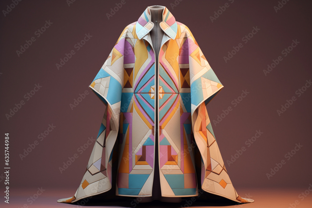 Aufkleber a pastel-colored geometric-themed king's robe adorned with intricate pastel patterns and symmetrical