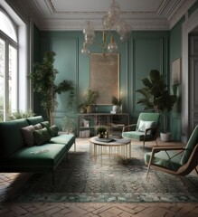 Lavish Living Room with Designer Furniture, High Ceilings Elegant Decorative Accents. Wooden details and fabulous design