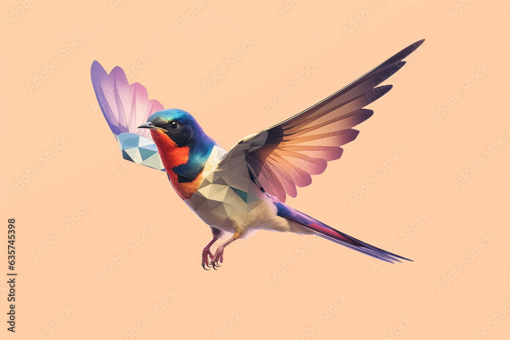 Poster a pastel-colored geometric-themed swallow illustration with angular shapes and delicate pastel shade