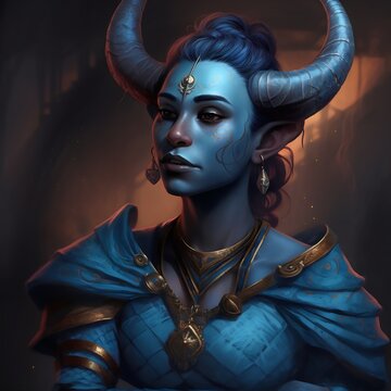 Blue tiefling woman girl created with AI