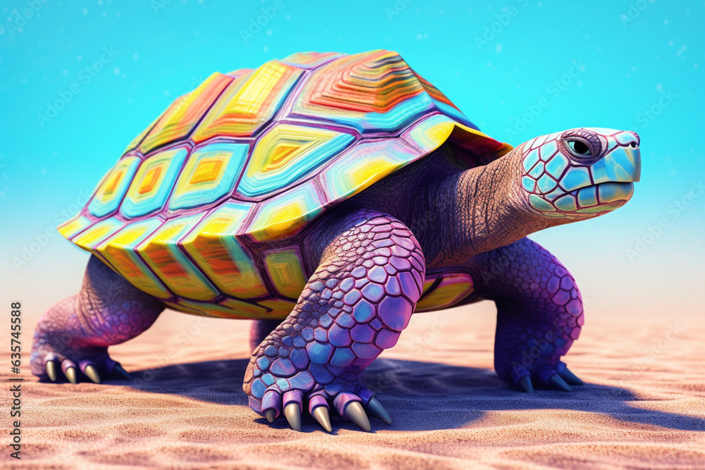 Poster a pastel-colored geometric-style turtle artwork with intricate geometric shapes and soft pastel hues