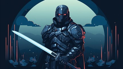 An illustration of a knight in armor holding a sword AI Generated - obrazy, fototapety, plakaty