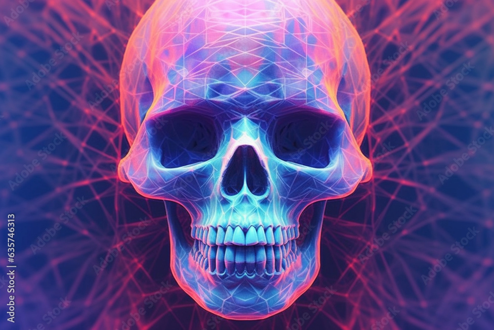 Leinwandbilder a pastel-colored geometric-style skeleton tapestry with geometric patterns and soothing pastel gradi