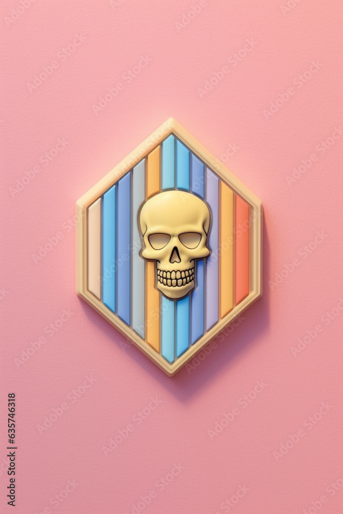 Leinwandbilder a pastel-colored geometric-themed skeleton enamel pin with angular shapes and delicate pastel shades