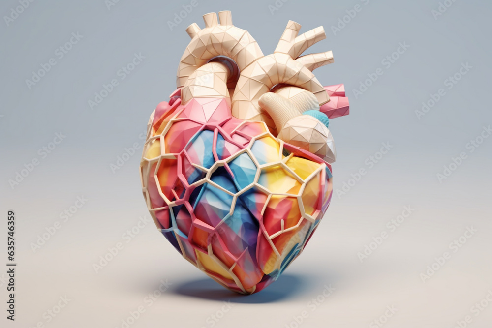 Aufkleber an anatomical model of the human heart in a geometric design, with intersecting shapes and soft past