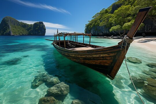Andaman Seas charm, Patong Beach, long-tail boats, luxury cruise form idyllic scenery Generative AI