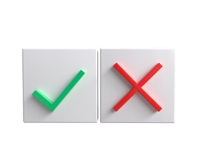 Realistic right and wrong 3D Button. 3d checkmark icon, cross, and tick symbol