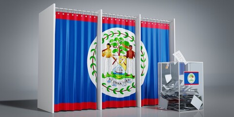 Belize - voting booths with country flag and ballot box - 3D illustration