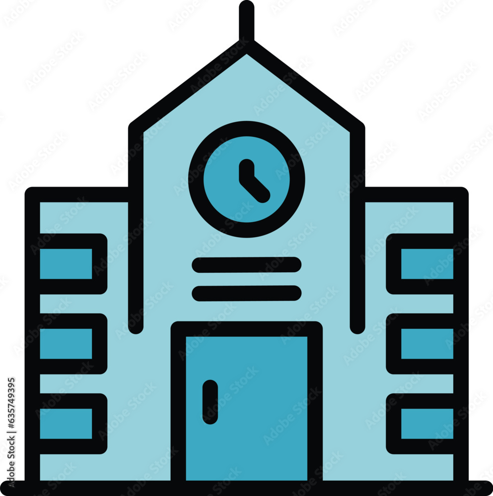 Poster university building icon outline vector. online learn. lesson learn color flat