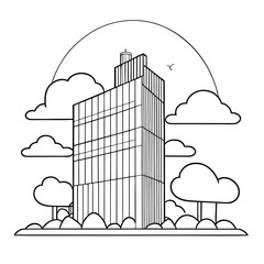 1 perspective building with escape, vector illustration line art