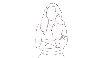 confident beautiful businesswoman standing with crossed arms, hand drawn style vector illustration