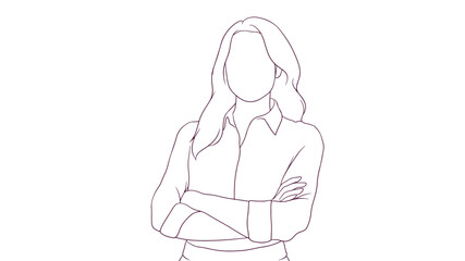 self assured businesswoman standing with crossed arms, hand drawn style vector illustration