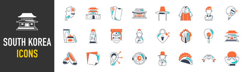 Set of south korea icons. Art style icons bundle. vector illustration
