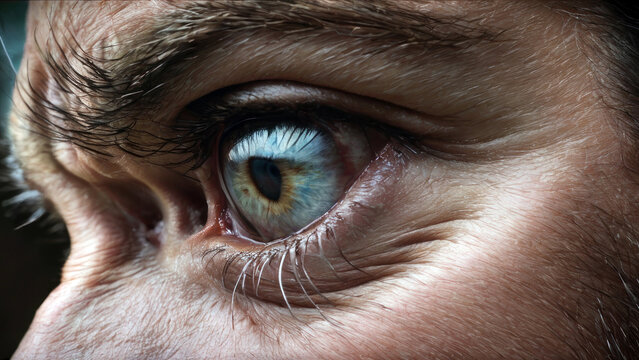 extremly close up of an eye of angry man, emotions