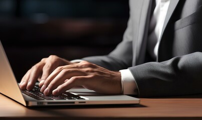 Hands typing on a laptop keyboard, close-up.