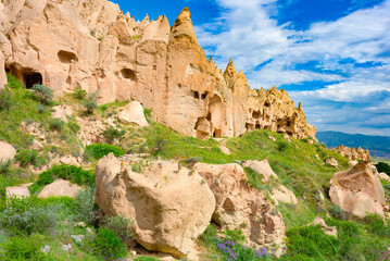 Unique natural place in Cappadocia-Zelve Open Air Museum. Turkiye.