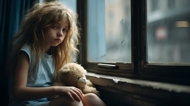 Sad girl, a child with a sad expression, the concept of children's mental health.