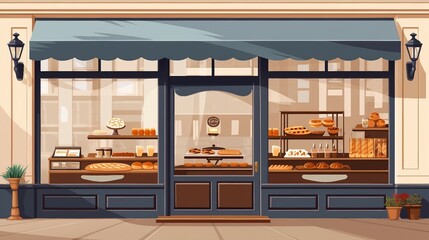 An illustration of a bakery storefront AI Generated - obrazy, fototapety, plakaty