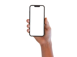 Hands holding smartphone isolated on transparent background - PNG format.