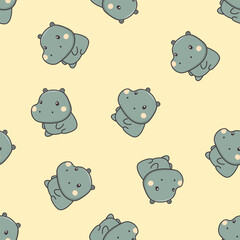 Seamless vector pattern on beige background. Cute gray hippo. Pattern for children's products . Vector illustration