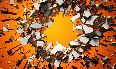 Broken wall. Crash orange wall background. For banner, postcard, book illustration. Created with generative AI tools