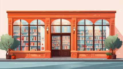 An illustration of a bookstore facade with a window AI Generated - obrazy, fototapety, plakaty