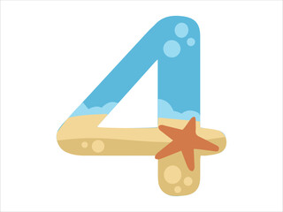 Beach Bubble Alphabet Number 4 Illustration
