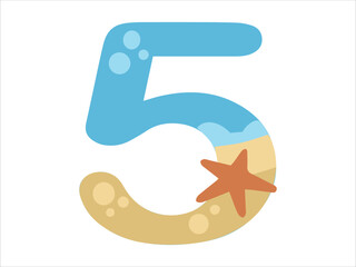 Beach Bubble Alphabet Number 5 Illustration
