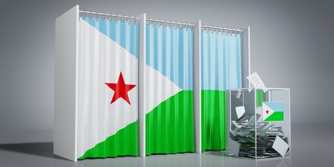Djibouti - voting booths with country flag and ballot box - 3D illustration