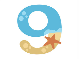 Beach Bubble Alphabet Number 9 Illustration
