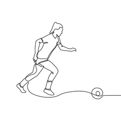 Continuous single line art of a woman playing football